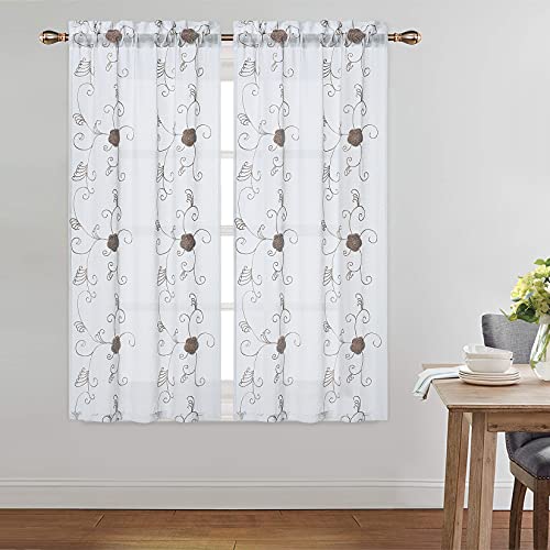 CAROMIO Cortinas de voile para ventanas de color marrón, con bordado, cortinas, de cocina, de voile, 65 x 115 cm, estilo rústico, bordado, para ventana pequeña, 2 unidades Cover
