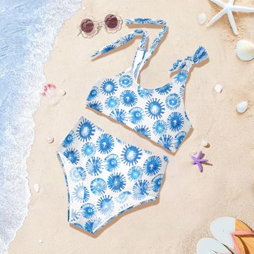 Blue Tie Dye Circle Girls Two Piece Tankini Swimsuits Summer Bathing Suit Beach Swimwear Set2