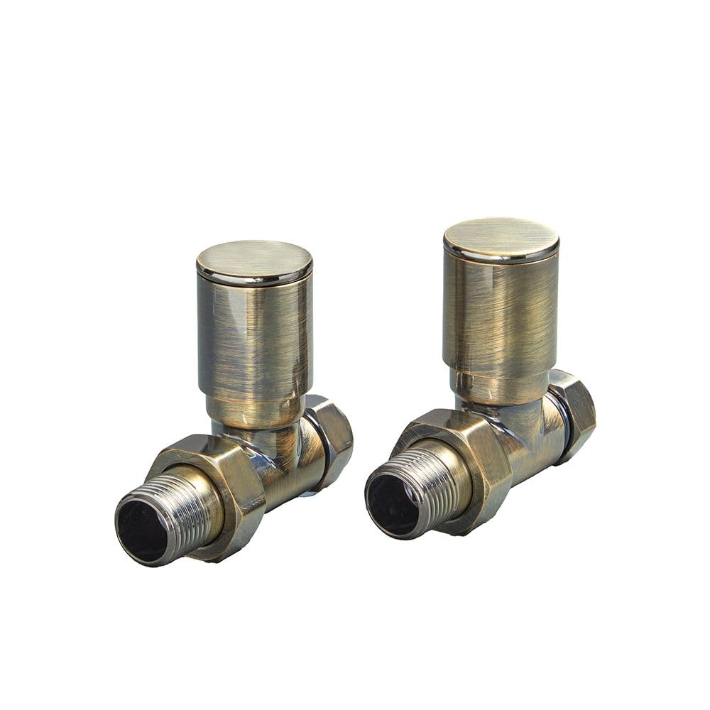 Milano Dark 1/2" Thread Straight Brushed Brass Heated Towel Rail Radiator Valves