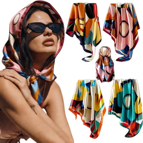 Catálogo de Pashminas para Mujer los 10 mejores. 42 Pañoletas para Mujer, 4 Piezas Bufandas de Seda para Mujer Mascadas, Bandana de Seda, Accesorios de Moda Pañuelos para Mujeres, Versátiles Paliacates Elegantes para Uso Diario,...