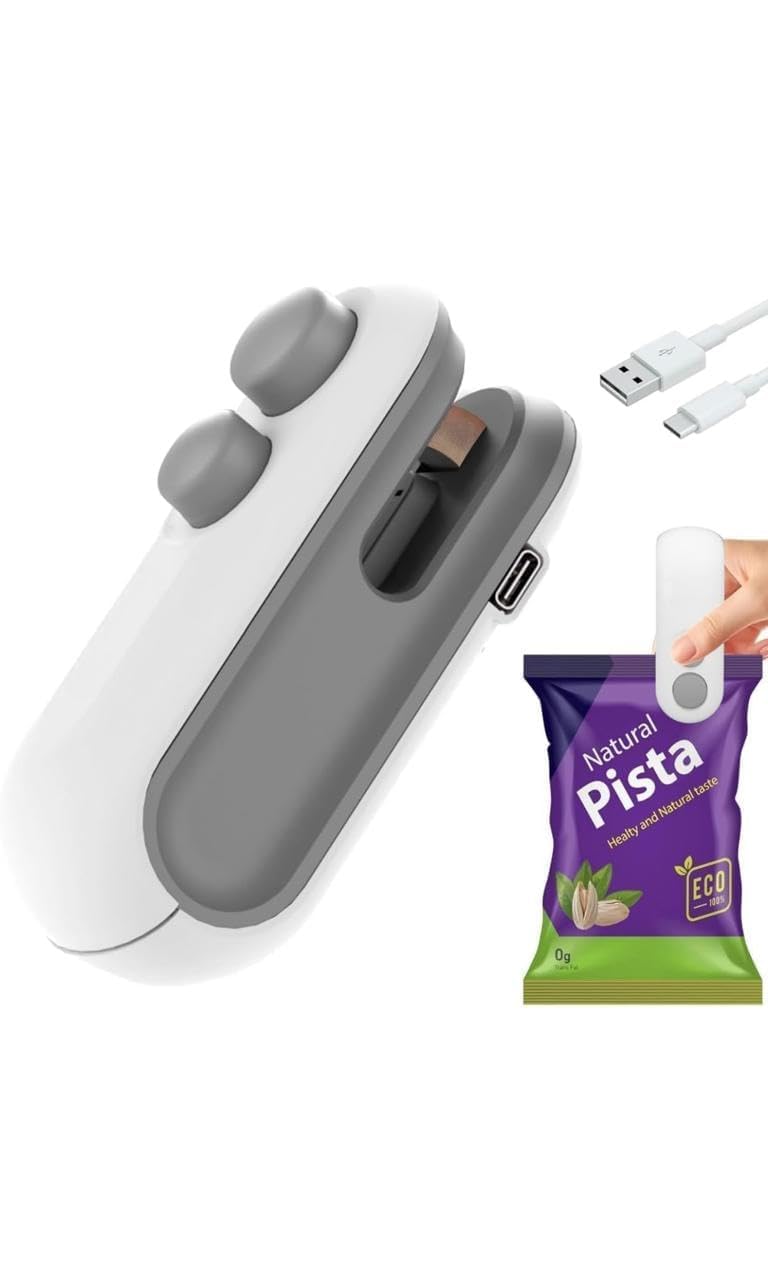 Portable Mini Bag Sealer, Handheld Food Storage Sealing Machine for Snacks and Chips, USB Rechargeable, White and Grey-image-27