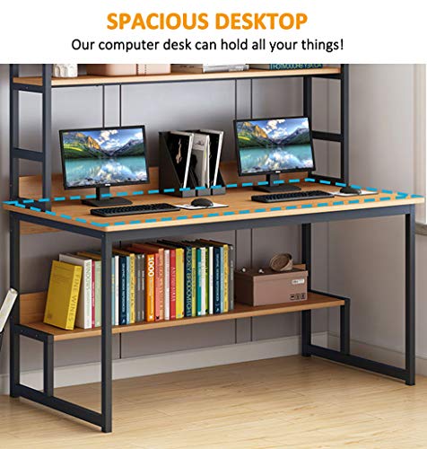 Lovinouse 2 in 1 55 Inch Computer Desk with Hutch, Modern Study Table Writing Desk with Bookshelf, PC Laptop Home Office Table Workstation for Small Spaces - Thumbnail 7