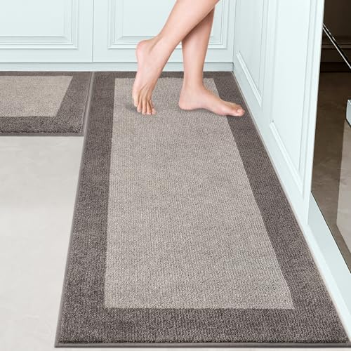 Image of Machine Washable (24 inch x 36 inch+ 24 inch x 60 inch') Kitchen Rugs Set of 2, Non Slip Kitchen Mats for Floor, Absorbent Entrance Runner Rugs for Bedroom, Hallway, Bathroom, Door (Roll Packing)