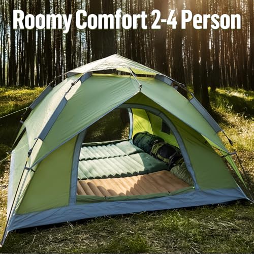 Image of Night Cat Instant Popup Tents 2-3 Persons with Footprint Tarp Easy Setup Camping Tent with Rainfly Double Layers Waterproof Automatic Hydraulic Mechaism