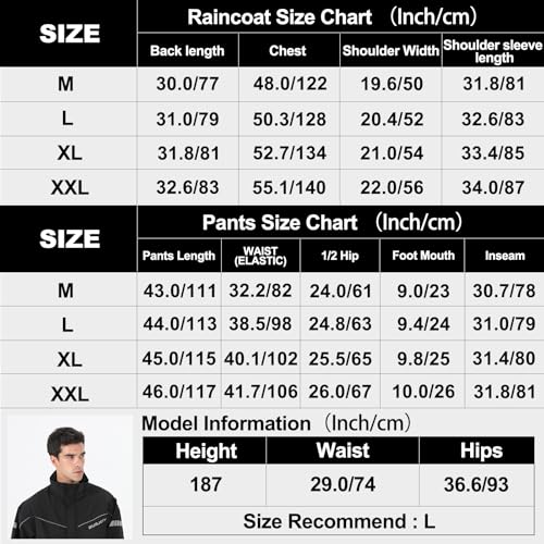 Burjosy Regenanzug Herren, Wasserdicht Regenjacke Regenhose, Packbare Leicht Reflektierende Windjacke mit Kapuze, Atmungsaktiv Fahrrad Regenmantel für Outdoor Wandern Camping