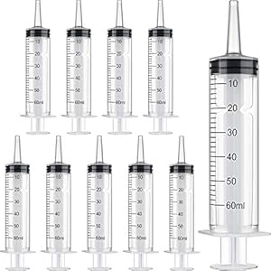 Boao 10 Pack Plastic Syringe Liquid Measuring Syringes Without Needle for Epoxy Resin, Craft, Scientific Labs, Feeding Pets Animals, Oil or Glue Applicator (60 ML)