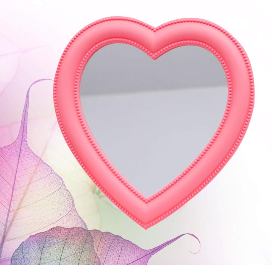 BESPORTBLE Pink Heart Mirror - Heart Vanity Mirror Love Makeup Shaped Tabletop Cosmetic Wall 1PCS, 27L x 26.5W cm - Image 5