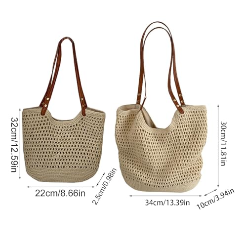 Fashionable Bucket Bag Essential Cotton Rope Shoulder Handbag Beach Bags for Vacation with Spacious Compartments3