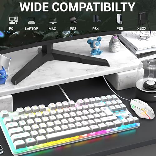 Image of Ant Esports MK710 V2 Membrane TKL Wired Gaming Keyboard Mouse Combo 87 UV Coated Mechanical feel Keys Cool RGB Backlight Keyboard,1200-3600 DPI Aero-Jet RGB Gaming Mouse with Type C Adapter Mercury