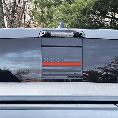 Image of Xinghe for Chevy Colorado GMC Canyon 2015-2026 Rear Middle Window American Flag Decal, Matte Black Red Line USA Flag Vinyl Sticker for Truck Back Sliding Glass