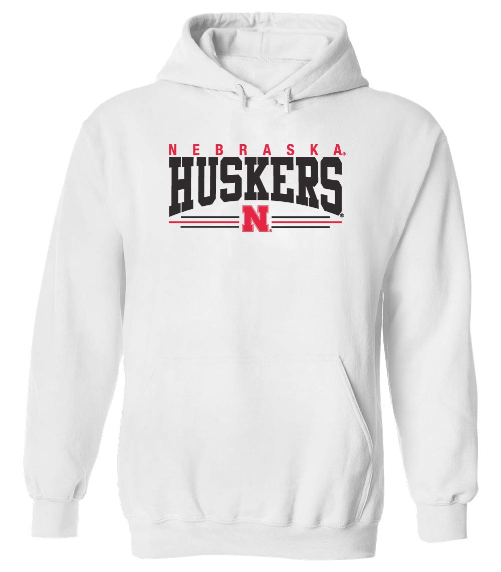 CornBorn Nebraska Hoody Sweatshirt - Hooded Fleece Nebraska Huskers Arch Stripe N - White - XL