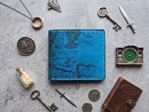 Image of Vintage Handmade Mens Wallet - Genuine Leather Bifold with Map Engraving, Customizable Gift - 7WA