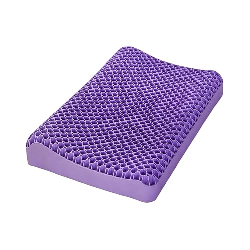 Zekono ジェル枕 ハニカム枕 専用枕カバー付 人間工学 丸洗い 洗える 防ダニ いびき 通気性 弾力性 クッション 体圧分散 プレゼント ギフト 大人用 (紫色のハニカム大人52*35*8/10cm,ヌード枕+枕カバー+ギフトボックス)