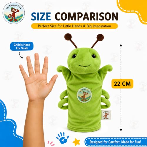 Image of Grasshopper Hand Puppet for Kids | Soft Plush Animal Puppet | Storytelling, Role Play, Preschool Learning Toy | Interactive Educational Puppet for Boys & Girls