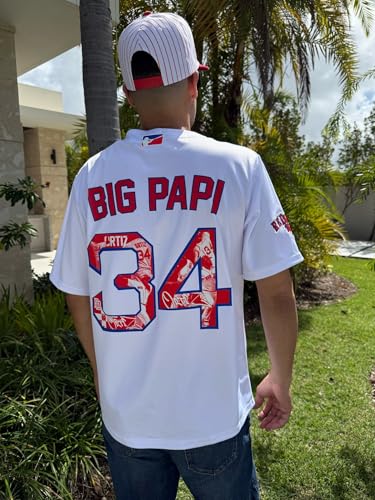 Big Papi 34 Camiseta de Béisbol Dominicana para Hombre Blanca con Botones y Manga Corta miniatura 2