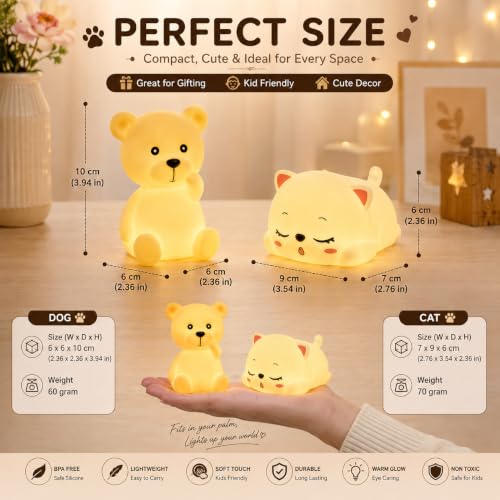 Image of Cute Dog & Cat Night Light Lamp Battery Operated Table and Desk Decorations Gift Pandas (Dog & Cat)