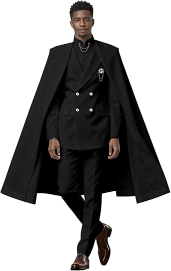 Men`s Suit Capes Double Breasted Blazer Brooch Shirts and Pants 4 Pieces Set Formal Outfits for Wedding