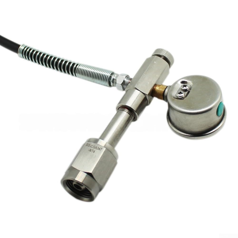 Adaptador de llenado CGA347 con manguera de 36 pulgadas de calibre de 6000 PSI | Se adapta a cilindros CGA347, calibre 6000 PSI, manguera de 36 pulgadas, protectores de resorte, decantación de alta presión