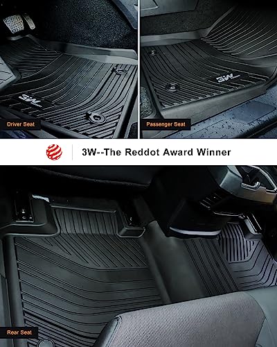 3W Floor Mats Fit 2022-2023 Toyota Tundra (Only For Crewmax Cab), Custom Fit All-Weather Tpe Front & Rear Row Floor Liner Black #TOP2