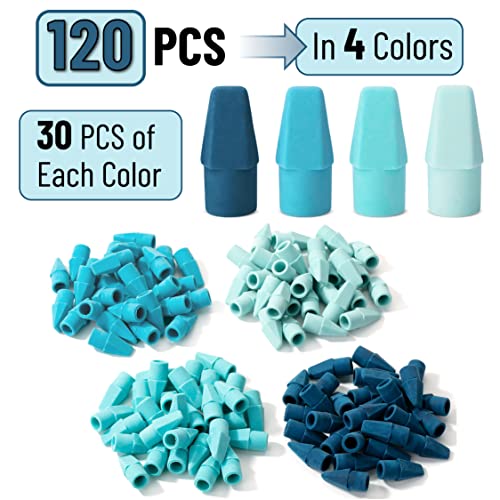 Image of Mr. Pen- Pencil Top Erasers, 120 Pack, Blue Shades, Latex-Free | No-Smudge Cap Pencil Erasers for Precise Erasing, Kids, Teachers, Studying Supplies