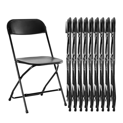 Simple Deluxe 10-Pack Folding Chairs Plastic, Foldable Stackable Portable Chairs with Metal Frame 330lb Capacity, for Indoor Outdoor Use, Commercial Event Chairs for Party, Wedding, Office, Black