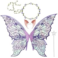 Feenflügel Kostüm,Feenflügel Erwachsene Kinder,Schmetterlingsflügel,Prinzessinnenflügel,mit Elfenöhren,Stirnband und Sterne Feenstäbe,für Halloween Weihnachten Fasching oder Feen Mottopartys