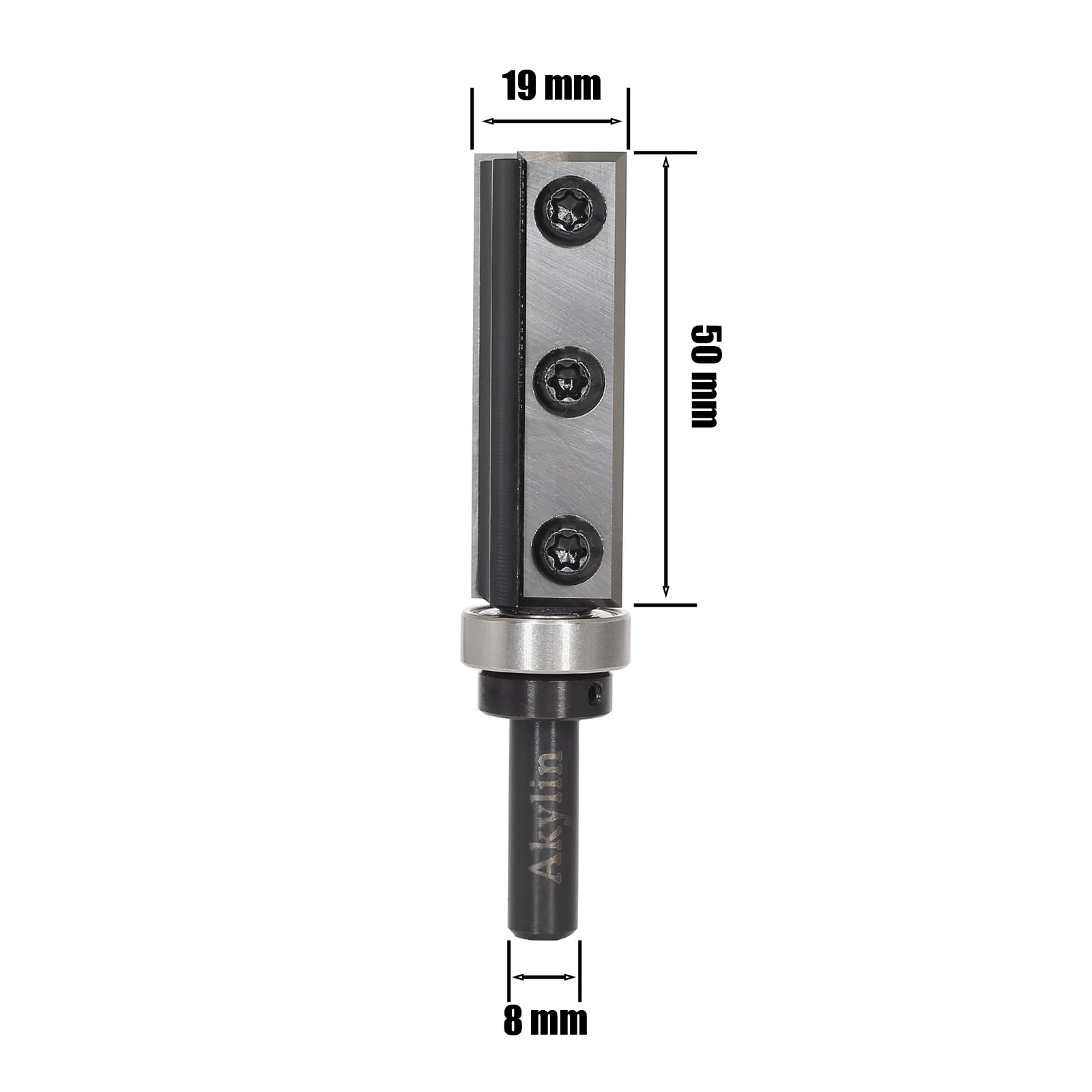 Fresa de enrasado con placa reversible de 8 mm de vástago, cuchilla de carburo intercambiable de 4 lados, fresa de enrasado para fresadora con rodamiento, fresadora de madera para el acabado de