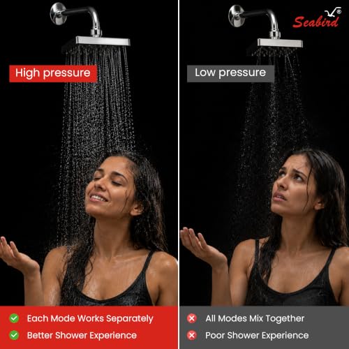 Image of SEABIRD ABS AutoSwitch 8x8 Inch Shower Head | 3 Modes: Rain, Dancing & Mist | Auto Mode Change via ON /OFF Works Only with 3 Bar Water Pressure or Pump | Low Pressure May Cause Single /Mixed Modes