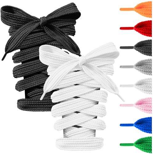 UamGlsob 2 Pairs 16MM Fat Shoe Laces for Sneakers, 5/8' Wide Thick Jumbo Chunky Shoelaces Replacement Strings (White+Black, 54'/140cm)