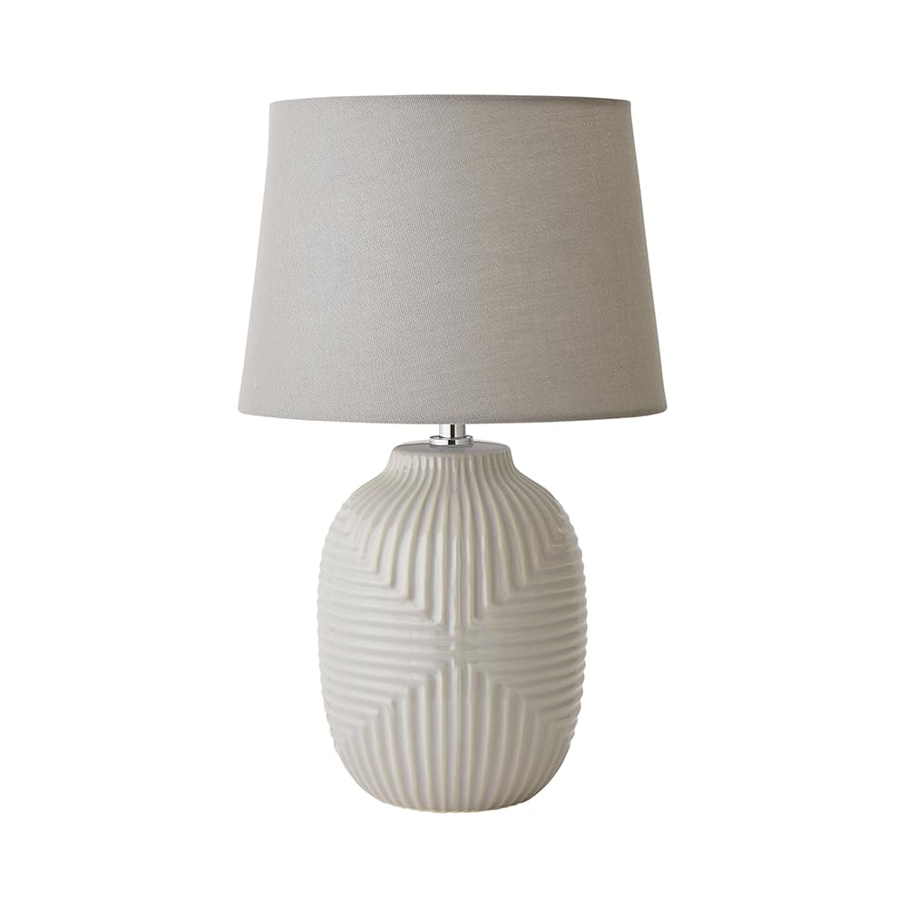 Valuelights Unisex Grey Harrison Taper Shade Geometic Ribbed Gloss Table Lamp & Bulb | Size: Medium