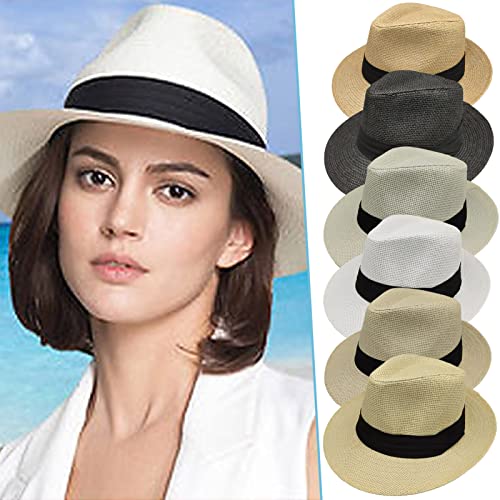 Sun Hat Panama Hat Sun Hats For Women Men Panama Hat Wide Brim Fedora Straw Beach Sun Hat (Khaki) #TOP1