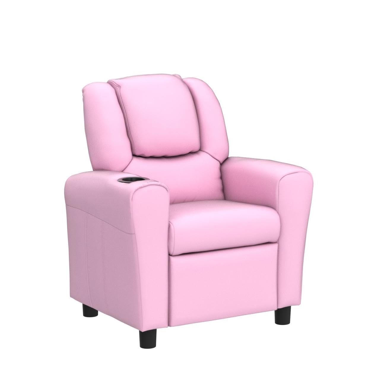 ARLIME Silla reclinable para niños, sillón tapizado con portavasos, respaldo, sofá de cuero para bebé con reposacabezas y reposapiés, muebles infantiles para edades de 2 a 7 años (rosa)