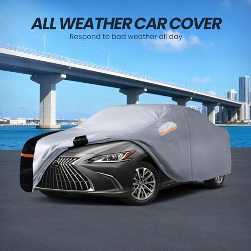 Image of Multi-Layer Car Cover Custom Fit for Lexus ES ES300 /ES330 /ES350(2012-2026), Waterproof All Weather for Automobiles, Gift with Towel, Heavy Duty Car Covers for Rain Sun UV Protection with Door Zipper
