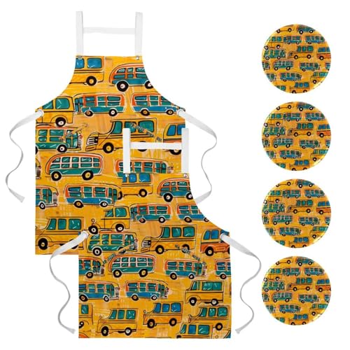 Lot de 2 tabliers de cuisine multicolores avec broches pour bistrot