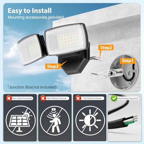 Onforu 3200LM Flood Lights Outdoor, 32W 6500K LED Security Light Switch Controlled, IP66 Waterproof Outdoor Lights, Wall Mount Exterior Flood Light with 2 Adjustable Heads Floodlights Outside - Image 2