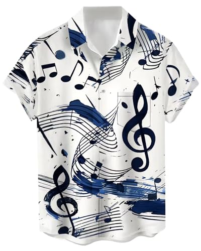 Music Shirts for Men Hawaiian Bowling Vintage Print Short Sleeve Casual Button Down Beach Big Tall Shirt2