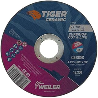 Weiler 58300 4-1/2 x .045 Tiger Ceramic Type 1 Cut Off Wheel CER60S 7/8 A.H (Pack of 25)
