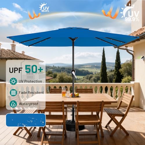 Image of AreShark 8' X 10' Rectangular Patio Umbrella with Solar Lights, Lighted Solar Umbrella with Crank, Outdoor Table Umbrella for Garden, Deck, Backyard, Pool and Beach, Royal Blue