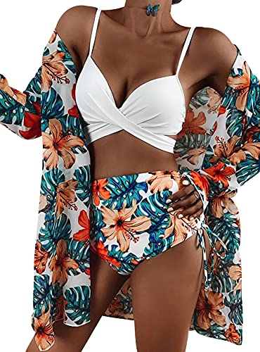 Bikinis Talle Alto Mujer Push Up Bañadores Mujer Bañador Natacion Mujer Tankini Gordita Conjunto Bikini Flores Cintura Alta 3 Piezas Talle Grande Trikini Swimwear Women Traje de Baño Mujer Swimsuit L