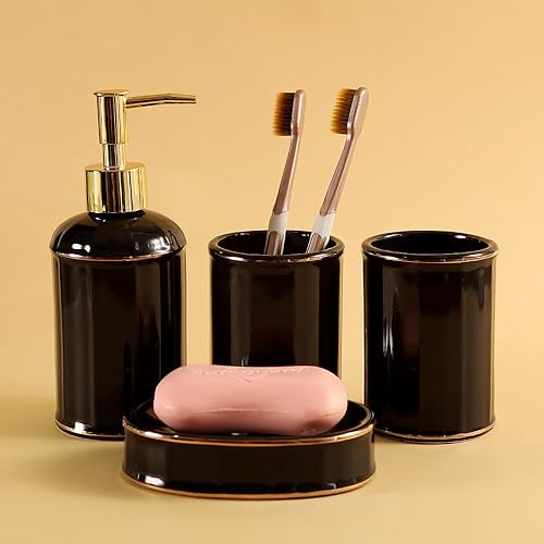 Miniatura 3 de Juego de accesorios de baño de 4 piezas, juego de accesorios de baño de cerámica, incluye dispensador de loción, soporte para cepillos de dientes y
