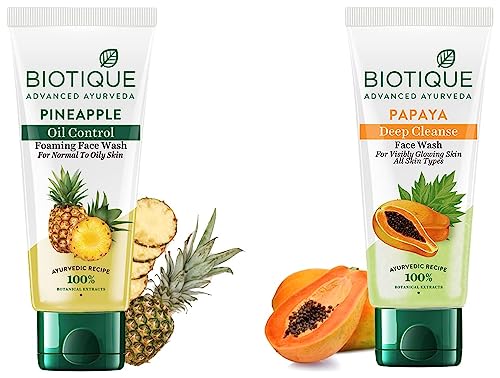 Image of Biotique Bio Papaya Visibly Flawless Skin Face Wash For All Skin Types, 150ml & Bio Pineapple Oil Control Foaming Face Wash, 150ml
