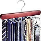 KEOAMG Tie Rack Hanger for Closet, Wooden Tie Hangers for Men with 18 Folding Hooks, Space Saving Tie Holder Neck Tie Organizer for Men Ties, Belts, Bras, Scarves, Tank Tops (Mahogany)