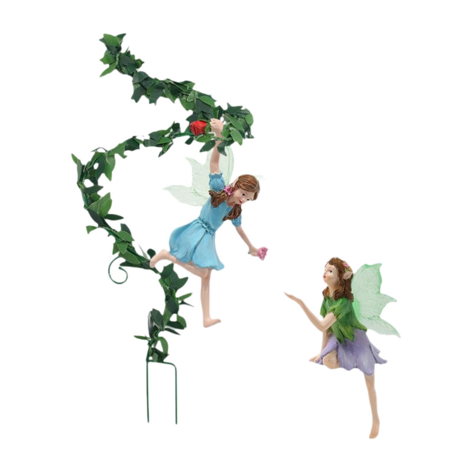 IEUDNS Flower Fairy Garden Stakes Resin Sculptures Creative Ideal Gift Miniature Statues Decorations for Yard Lawn Bonsai Backyard