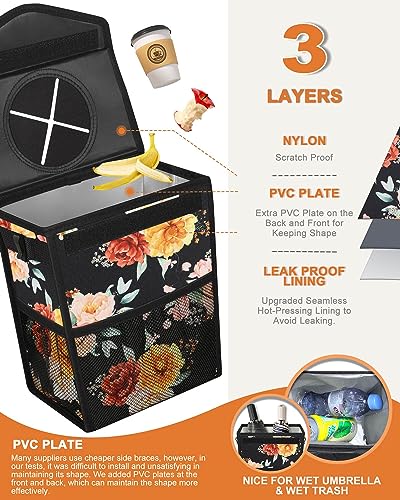 Image of Pritent Car Trash Can with Lid Leakproof Car Garbage Bag Vehicle Trash Bin | Hanging Automotive Garbage Can,Multipurpose Car Accessories for Women Men Interior Car Storage Organizer(2 Gal,Rose)