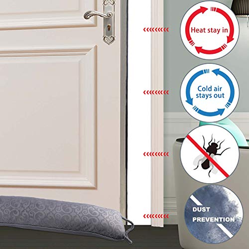 fowong Heavy Door Draft Stopper, 38 Inch Soundproof Under Door Sealer Energy Efficient Front Door Insulation Door Draft Guard Weatherproof Strip (Grey)