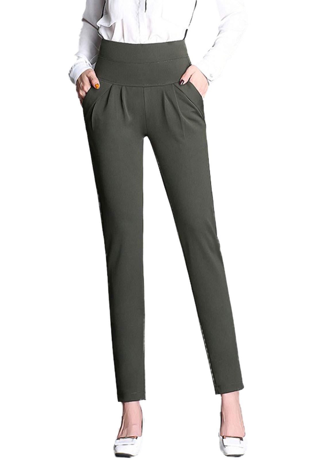 Flygo Womens Slim Fit Pull-On Stretch Pants Comfy Office Business Wear