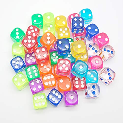 50 Pieces 6 Sided Dice Set,16MM Acrylic Dice 10 Colors - Thumbnail 2