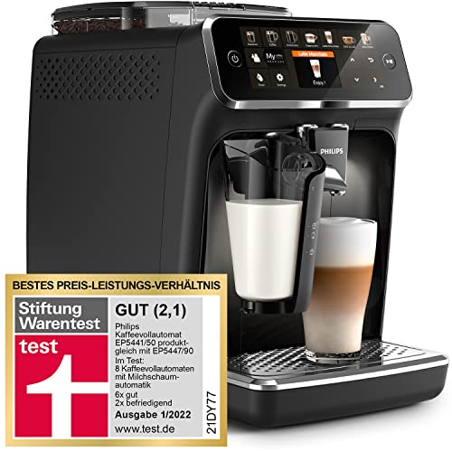 Philips 5400 Serie EP5441/50 Kaffeevollautomat, 12 Kaffeespezialitäten, Matt-Schwarz/Klavierlack-schwarze Arena… – Bild 4