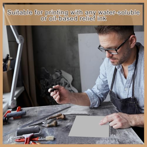 Image of Yeaqee 2 Pcs 6 x 6 Inch Linoleum Block for Printmaking Rubber Carving Block Soft Linocut Blocks Large Linoleum Sheet Lino Plates for Engraving Art Project Artist Studio Supplies DIY Crafts, Gray