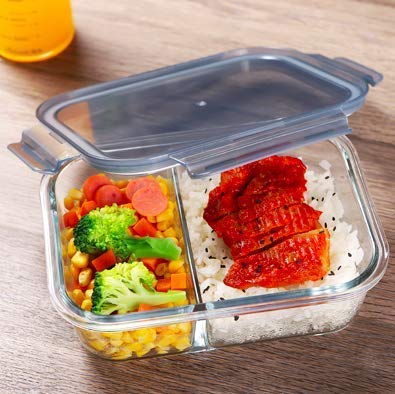 J.N.S.M 2 Compartment BPA-Free Meal Prep Glass Containers with Lids for Lunch.